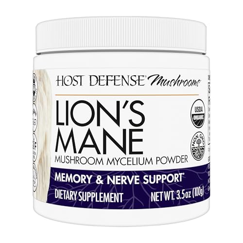 Host Defense Lion's Mane Powder - Brain Health Support Supplement - Mushroom Supplement to Support Focus & Memory Function - Immune & Nervous System Support Supplement - 3.5 oz (66 Servings)*