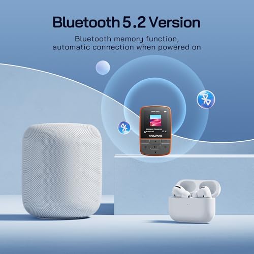 Wolfang 64GB MP3 Players With Bluetooth 5.2, Sports Clip, Mini Size, Weigh 1 Oz, Hif Fm Radio, Voice Recorder, Earphones Included,Orange - 3