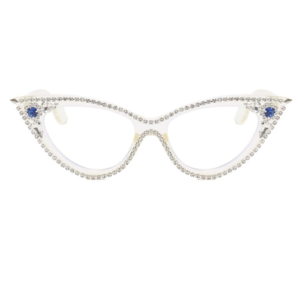 ICARA Sparkling Crystal Retro Cat Eye Frame Bling Rhinestone Reading Glasses for Women Blue Light Blocking Computer Eyeglass