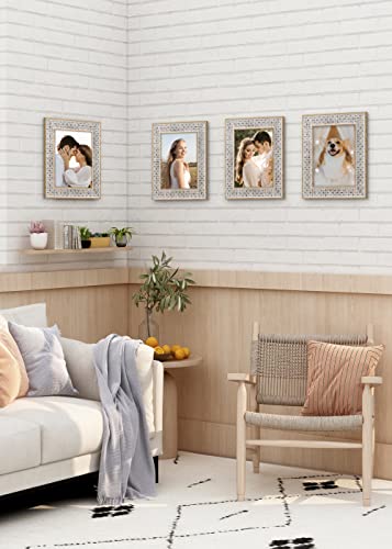 Afuly 8X10 Picture Frames Boho Picture Frame Set Of 2 Distressed Moroccan Relief Shabby Chic Oak 3D Cross Pattern, Wood Photo Frames For Wall And Tabletop, Mother's Day Birthday Gifts For Grandma #TOP7
