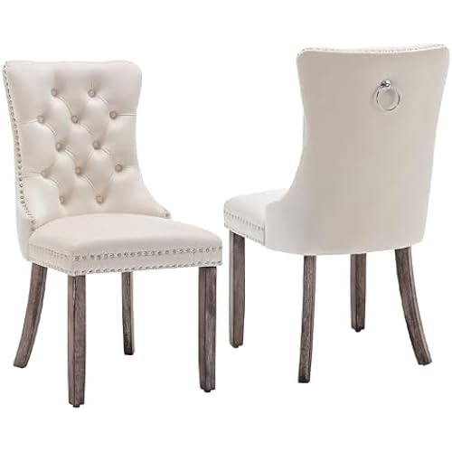 Velvet Dining Chairs, Tufted Kitchen & Dining Room Chairs, Beige, Set of 2