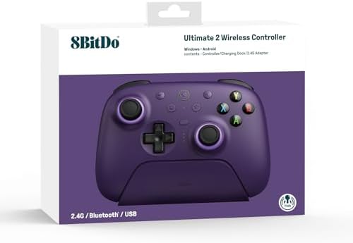 8BitDo Ultimate 2 Wireless Controller for Windows & Android, Gaming Controller with TMR Joysticks, Switchable Hall Effect/Tactile Triggers, RGB Fire Ring, 8Speed Wireless Tech, Purple — view 11