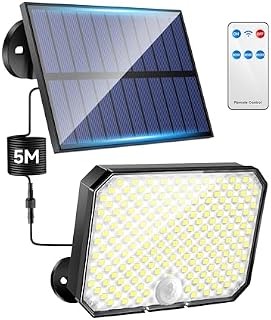 One Fire Zewnętrzna lampa solarna, czujnik ruchu, 190 LED, 1500 lm, zewnętrzna lampa słoneczna, 3 tryby i pilot zdalnego sterowania, czujnik ruchu, IP65, zewnętrzna lampa solarna, ogród