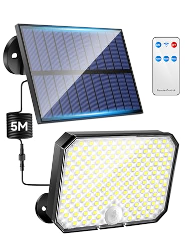 One Fire Luz Solar Jardín, 190LED 1500LM 3 Modos Focos Led Exteriores, IP65, Control Remoto, Lampara Solar Exterior Para Garaje