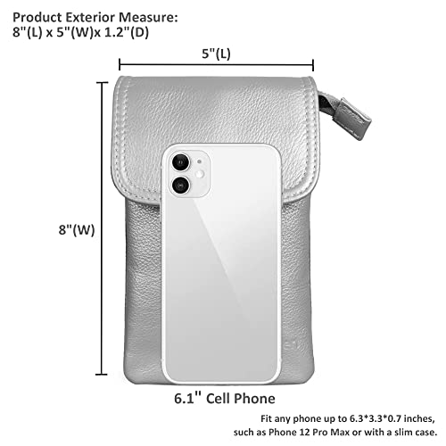 Image of befen Genuine Leather Small Crossbody Bags for Women Cell Phone Bag Cross Body Purses,Silver Zipper