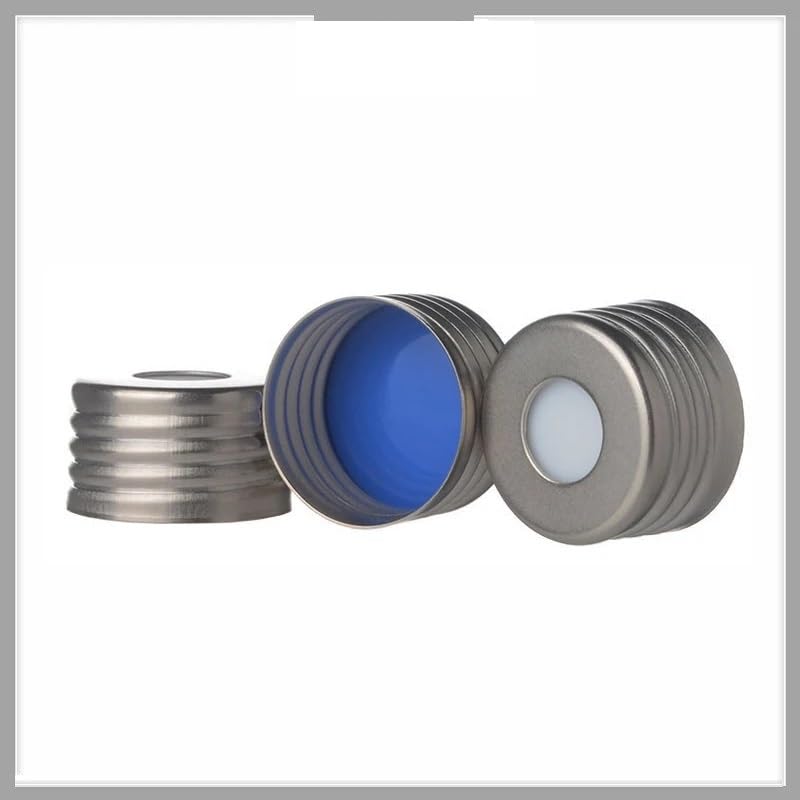 Laboratory Magnetic Metal Cap Diaphragm 18mm, Diaphragm 17.5mm, White PTFE/Blue Silicone (1.5mm) Thick Chromatography Bottle Cap Diaphragm 18mm, 100/PK