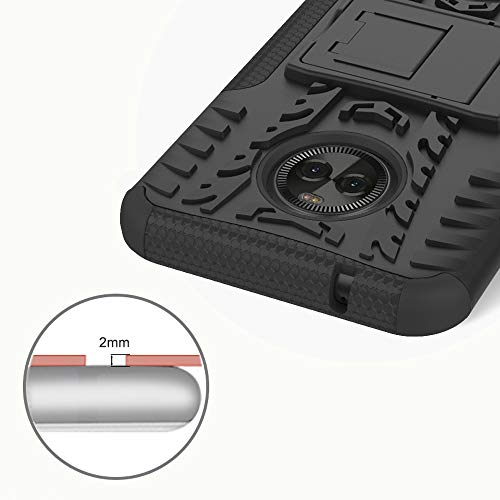 Phone Case For Motorola Moto X4 With Tempered Glass Screen Protector Cover And Stand Kickstand Hard Rugged Hybrid Cell Accessories Motox4 X 4Th Generation 4X 4 Gen Android One Xt1900-1 Cases Men Black #TOP4