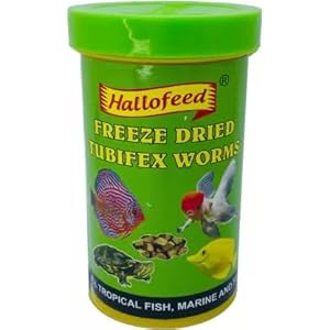 Aquatic Hallofeed Freeze Dried Tubifex Worms Fish & Turtles Food | All Tropical Fish, Marine and Turtles | High Protein Fish Food for Fishes and Turtles Feed 40 gm