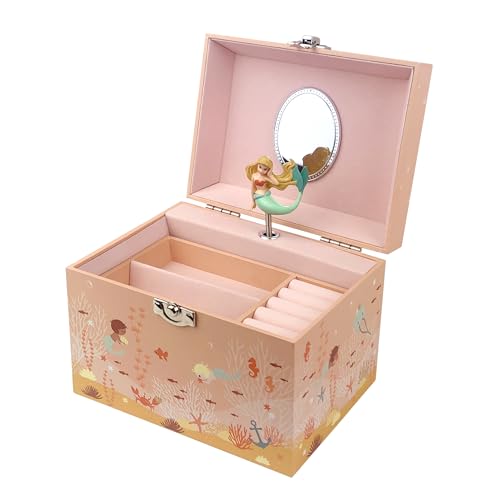 TROUSSELIER - Grande Boite à Bijoux Musicale Sirène - Vanity Case Enfant - Boite a Musique Fille - Coffret Musical Bijoux - Musique Menuet de Mozart - Cadeau Anniversaire Fille - Brille dans la nuit