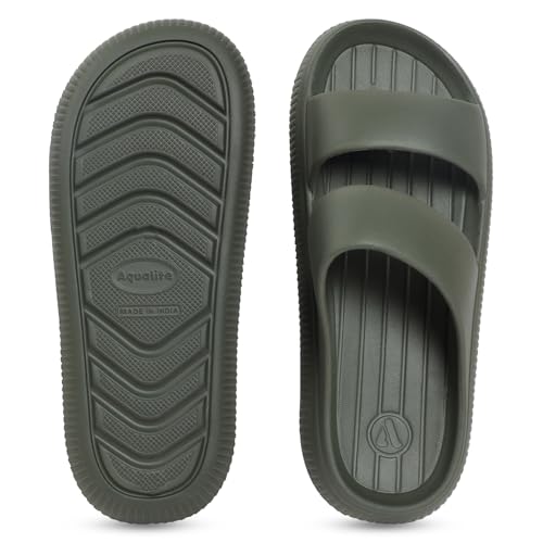 Image of Aqualite Men's Slides Slippers | Slip-On Comfort Flipflop Flat Base, Anti-Skid Sole & Lightweight | Casual Home & Outdoor Sandal for Men