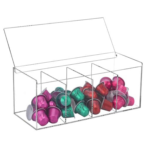 Varku Acrylic Coffee Pod Holder, 4-Compartment Coffee Capsule Organizer With Lid, Clear Storage Case For K Cup, Coffee Bar Accessories For Home Office #TOP22