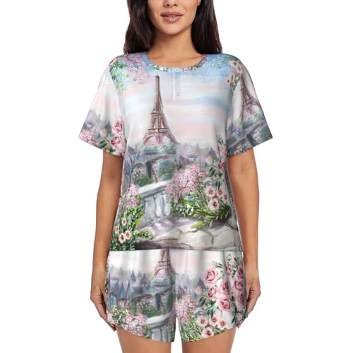 Pyjama femme Tour Eiffel léger avec poches pour un sommeil frais et sans irritation
