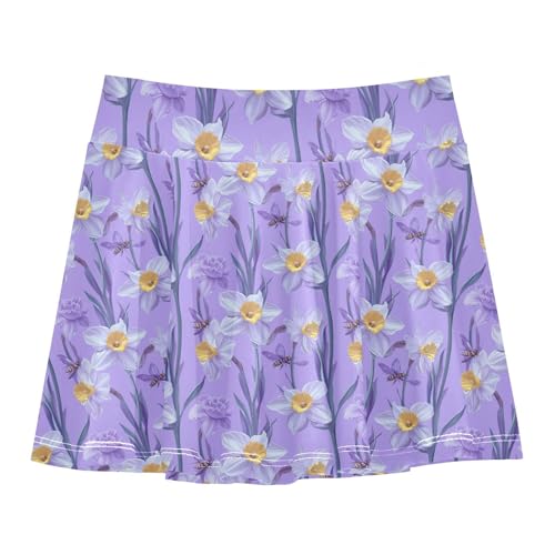 Rustic Daffodil Purple Flowy Tennis Skirt for Girls with Built in Shorts Scort Skirt for Kids with Pockets Golf Skirts for Little Girls