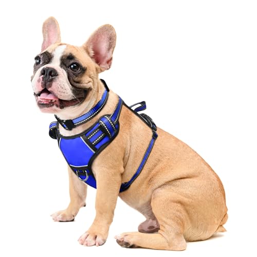 WINSEE Dog Harness No Pull, Pet Harnesses with Dog Collar, Adjustable Reflective Oxford Outdoor Vest, Front/Back Leash Clips for Small, Medium, Large, Extra Large Dogs, Easy Control Handle for Walking