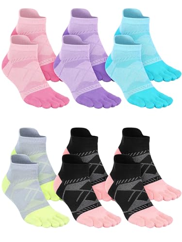 Image of Fourluoo 6 Pairs Women Cotton Athletic Toe Socks