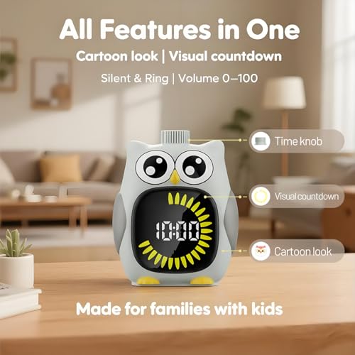 Grey Big-Eyed Owl Visual Timer for Kids,Classroom Timer, Time Out Timer,Up to 99Minutes Small Visual Timer,for Yoga,for Kitchen - Image 4