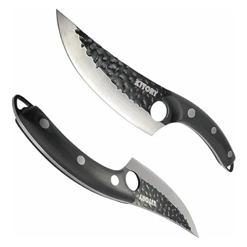 Miniatura 5 de Kitory Cuchillos De Cocinero Profesional 15cm, Cuchillo Vikingo De Acero Al Carbono Forjado A Mano, Para La Cocina O El Camping Al Aire Libre - Negro