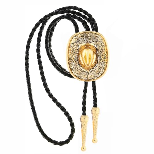 Image of GelConnie Bolo Ties for Men Women Western Cowboy Tie Mens Western Necklace Leather Necktie Gold Bolero Tie Cowboy Necklace