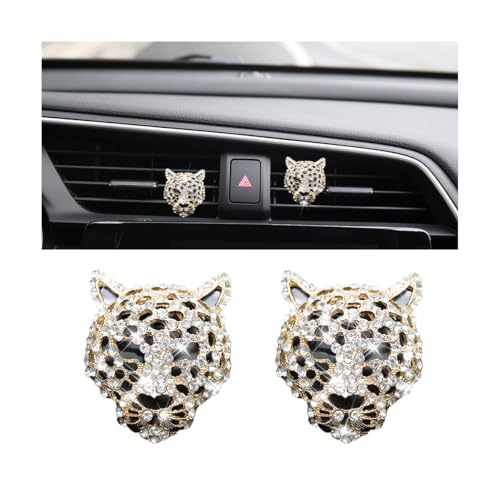 Image of Mandark Bling Leopard Car Air Vent Clip, 2PCS Crystal Rhinestone Vehicle Air Outlet Cheetah Print Decoration, Automotive Interior Ornament Accessories, Universal for SUV Sedan Truck (Gold)