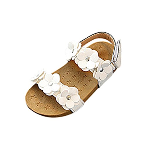 Sandalias Niña veranoSandalias Romanas de niña bebé Sandalias con Suela Floral Niños Princesa Sandalias Zapatos Playa Zapatilla de Cuna Chica (Blanco, 26)