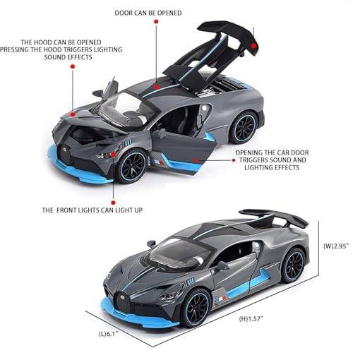 Image of Kammateswara Kids die cast car 1:32 Scale Model Metal Pullback Toy car with Openable Doors & Light Music(Random Color as per Stock) (Bugatti Divo)