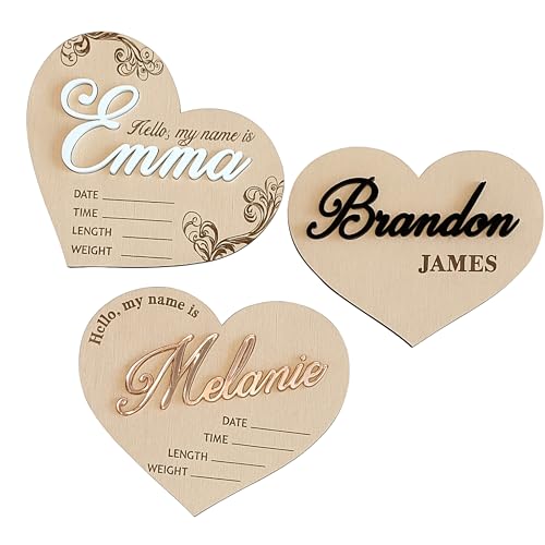 Heart Baby Announcement Sign, Personalized Name & Birth Stats, Wooden Hospital Newborn Plaque, Nursery Decor