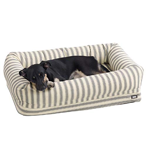 Barkbox 2-in-1 Memory Foam Dog Bolster Bed | High Density 3 Orthopedic Joint Relief Crate Lounger or Donut Pillow Bed, Machine Washable + Removable Cover | Waterproof Lining | Medium, Stripe