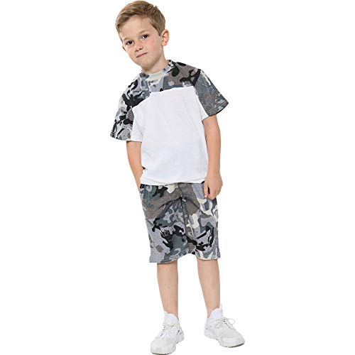 Image of A2Z 4 Kids Boys T-Shirt Top Shorts Set Camouflage Contrast Panel - Shorts Set 481 Camo Charcoal 11-12