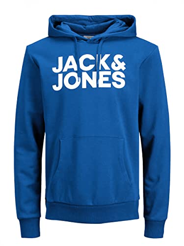JACK & JONES Herren JJECORP Logo Sweat Hood, Classic Blue/Large Print/W Wh, M