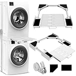 NIUXX Kit di Accatastamento per Lavatrici, Telaio di Collegamento Universale con Cinghia a Cricchetto per 53-68cm Lavatrice Asciugatrice, Kit di Impilamento Telaio Intermedio Asciugatrice con Ripiano