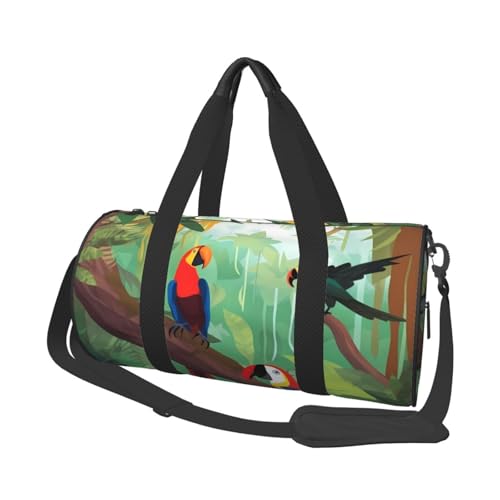 Macaw and Toucan of Rainforests Duffle Bag for Men Women - Carry on Overnight Bag Travel Duffel Tote Bags Yoga Gym Bags Waterproof Weekender Bag Large Luggage Bag with Adjustable Strap
