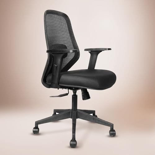 Image of Kepler Brooks Verve Office Chair for Work | 3-Year Warranty | Ergonomic Office Chair, Study Chair for Home, 2D Arms, Adjustable Lumbar, Single Lock Recliner, Heavy Duty Nylon Base (Black)