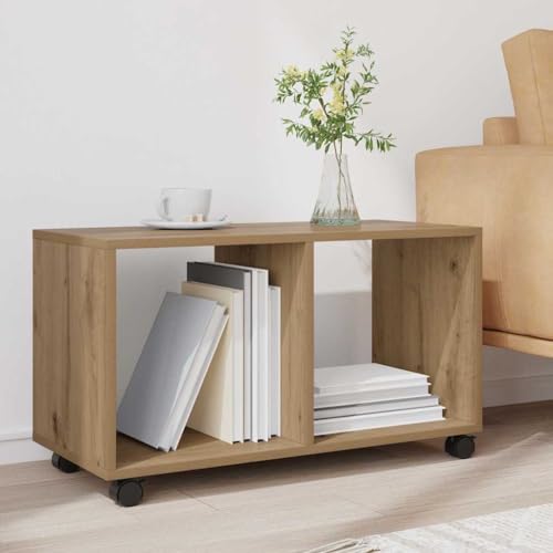Ordellia Armoire à roulettes chêne Artisanal en Bois d'ingénierie, desserte de Rangement 72 x 33 x 42,5 cm, 4 roulettes 360° Dont 2 freinées, Salon Bureau...