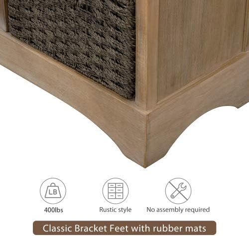 Miniatura 14 de TRIPLE TREE Armario de almacenamiento rústico, armario de madera con 2 cajones y 4 cestas de ratán, mesa de consola de entrada, mesa de sofá para