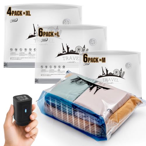 Image of TAILI Vacuum Storage Bags with Rechargeable Pump, 16 Pack(6M+6L+4XL)