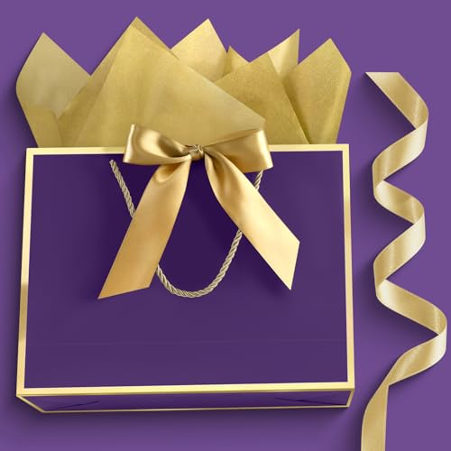 Image of JMANNI Gift Bags with Handles, 13 inch Medium Gift Bags with Tissue Paper | 2 Pcs Purple Bags, 4 Tissue Paper and 2 Cards, for Baby Shower, Wedding Bridal Shower, Birthday Party