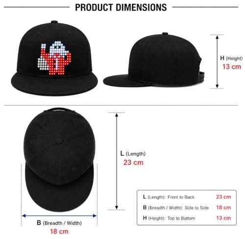 Image of HRK LED Display Snapback Cap, Black, 23x18x13 cm | Programmable Display, App Controlled, Scrolling Text & Animations, Adjustable Snapback, Unisex Design