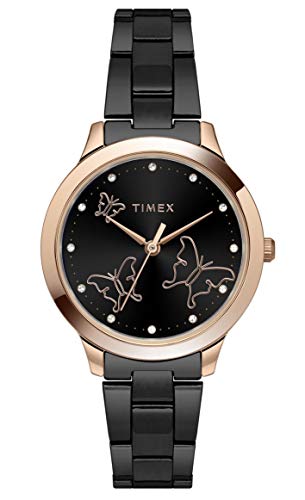 TIMEX Analog Watch for Women with Black Round Dial & Black Stainless Steel Bracelet Band Water Resistant Women's Wrist Watches - TW000T630