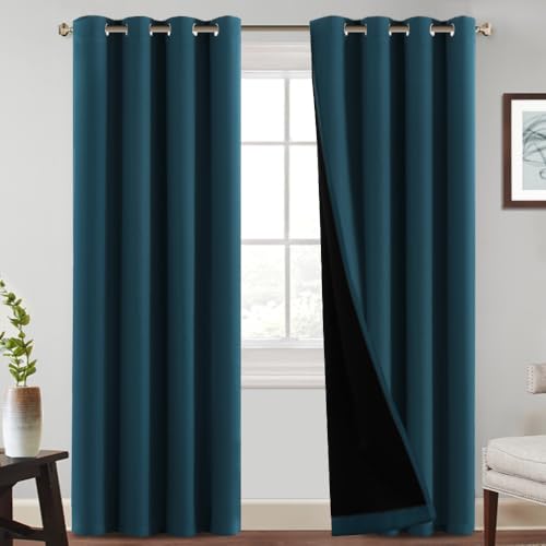 PrinceDeco 100% Blackout Curtains with Black Liner Backing, Thermal Insulated