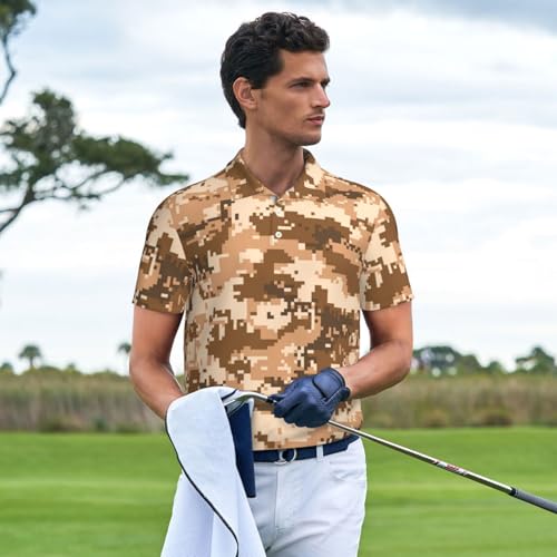 Desert Camo Men's Golf Shirts Fashion Breathable Short Sleeve Polo Shirts3