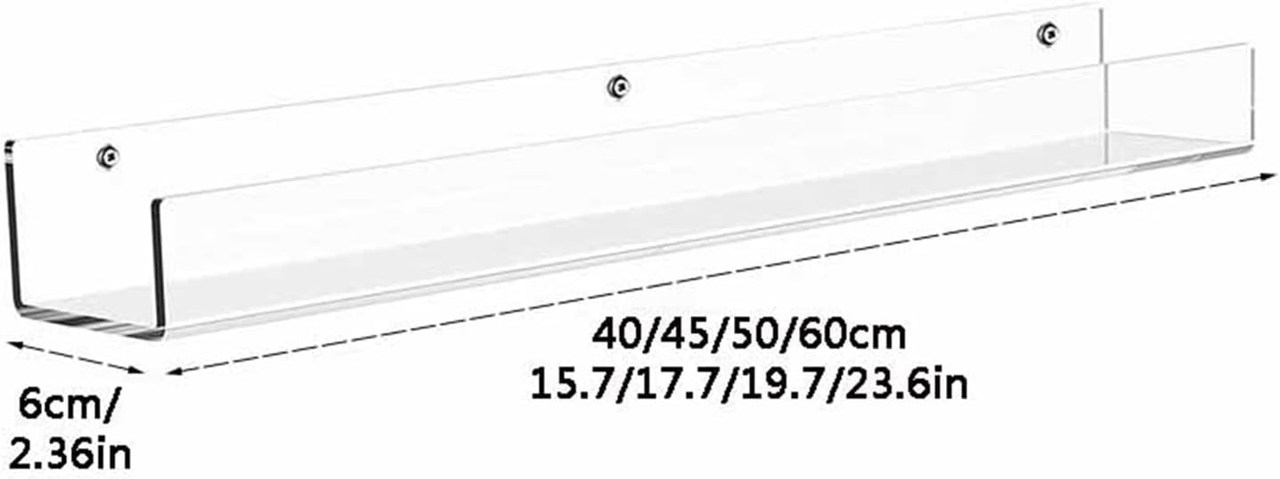 Estantería Flotante Invisible acrílica, Estante de Pared de Almacenamiento Transparente, Estante for Discos de Vinilo, Cocina/Sala de Estar/Dormitorio(Style1,60cm/23.6in)