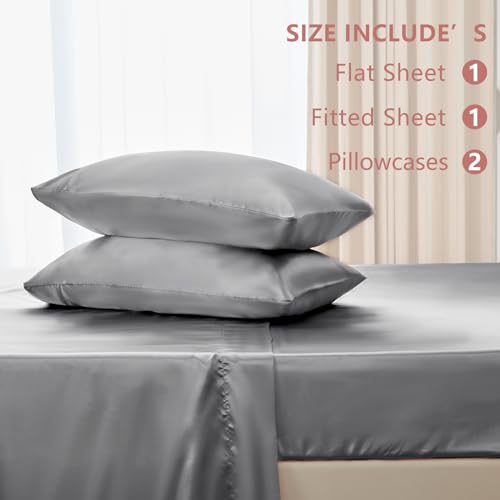 CozyLux Satin Sheets King Size Sheet Set - Silky Soft Bedding Similar to Silk, 4 Piece Sheets for Hair and Skin, Deep Pocket with All-Around Elastic, Home Decor for Bedroom, Light Grey by CozyLux - Image 6