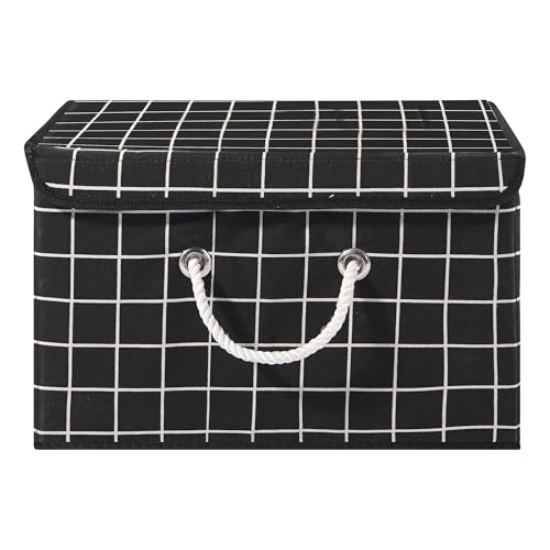 Image of Kuber Industries Multipurpose Storage Box For Wardrobe With Lid & Handle | Large Space-Saving Container Boxes For Storage Clothes - Ideal For Bathroom & Kitchen | Check Print - Black