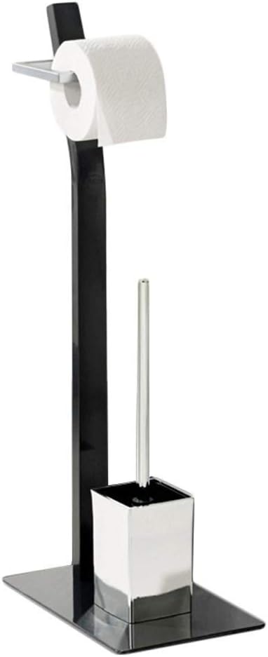 Free Standing Toilet Paper Roll Holder for Bathroom Storage,with Toilet Brush and Holder, 3in1 Bathroom Organizer Stand, Black