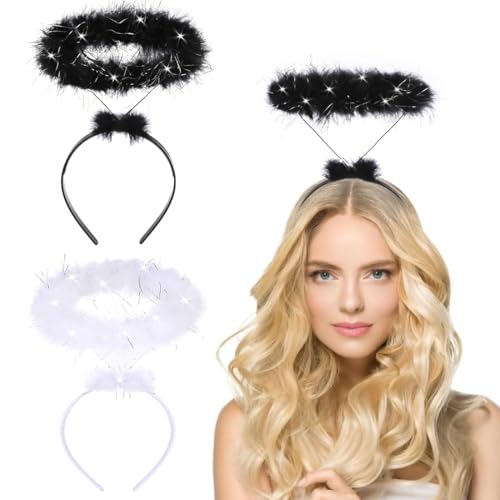 HYRKOTW 2 diademas de Halloween: diadema de ángel blanco y