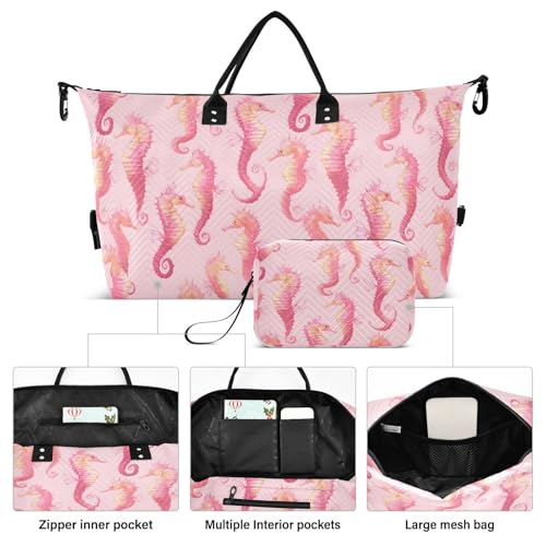 Funny Seahorse Cute Large Travel Duffle Bag Weekender Overnight Bags Gym Yoga Bag for Women Men with Toiletry Bag2