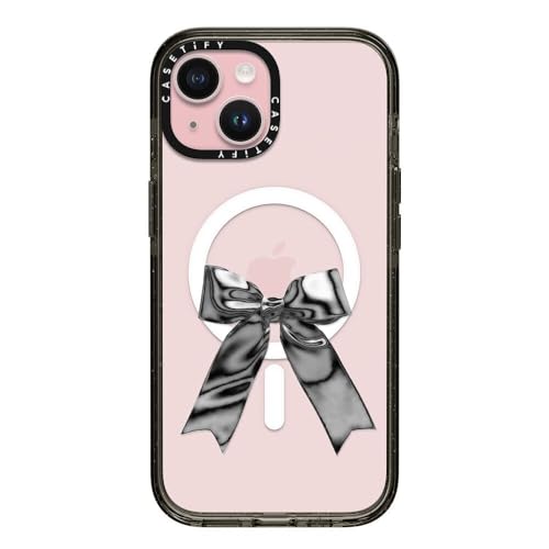 CASETiFY �C���p�N�g iPhone 15 �P�[�X [MIL�K�i���� (4x MIL-STD-810G)/2.5m����̗����������N���A/MagSafe �ɑΉ�] - Metallic Ribbon - �u���b�N