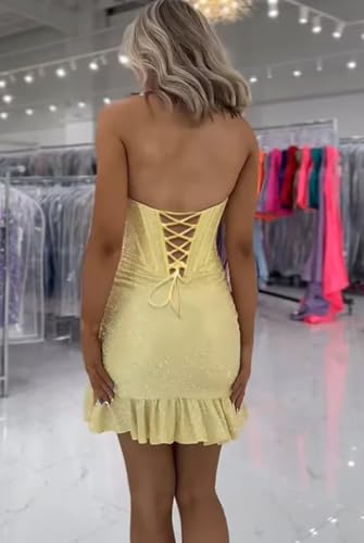 Sparkly Sequin Ruffles Homecoming Dresses for Teens 2025 Strapless Corset Short Tight Prom Mini Cocktail Party Gown2