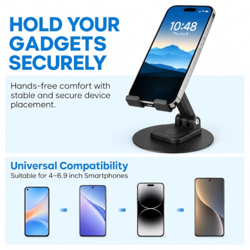 Image of Mobile Holder Stand Adjustable 360 Rotating, Cell Phone Stand Perfect for Video Table Online Class Home Bed Flexible Charging Hand Bike Movie Office Gift Desktop Heavy Duty