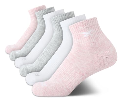 Image of Reebok Womens Quarter Socks 6 Pack Comfort Cushioned Athletic Socks | Moisture-wicking Fabric Keeps Feet Dry, Flexible Knit Hugs the Arch, Plush Footbed Absorbs Shock